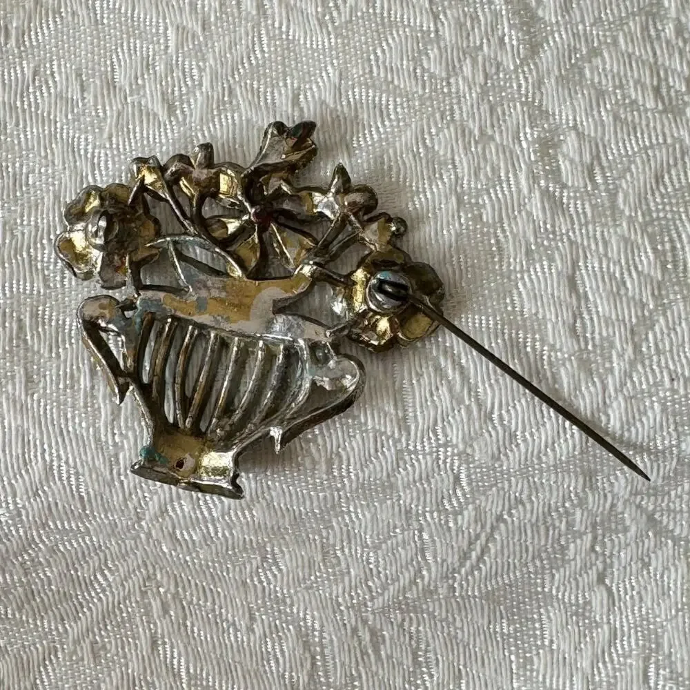 Vintage Lot of 4 Flower Enamel Shell Rose Basket Pin Brooch Porcelain 1930s-80’s
